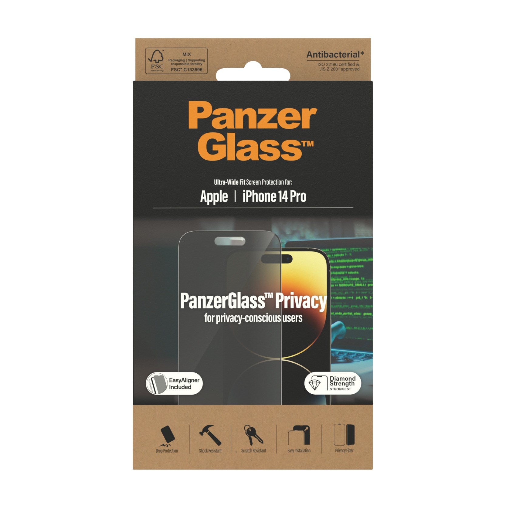 PanzerGlass® Privacy Skærmbeskyttelse iPhone 14 Pro | Ultra-Wide Fit m. EasyAligner